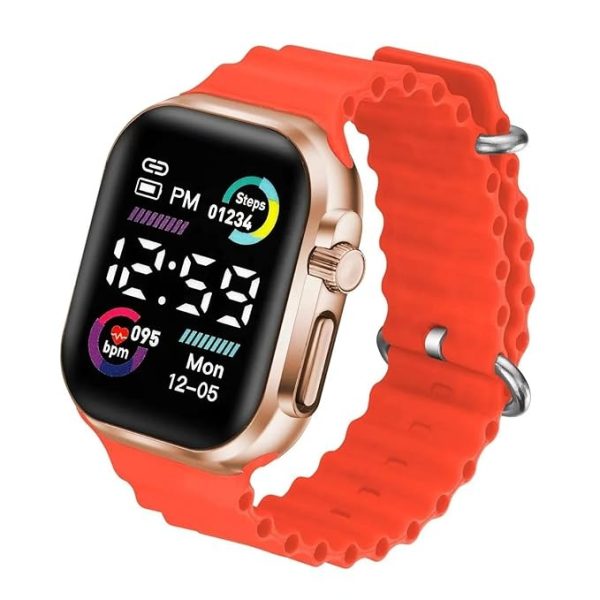 Salicon Digital Display Strap Watch – Available In Orange & Gray Stylish Casual Watch With Box